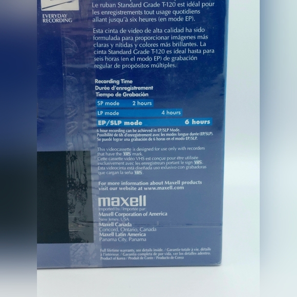Maxell VHS Video Cassette 6 Hour Standard Grade 4 Pack T-120 Blank‎ Tapes SEALED - Picture 3 of 3